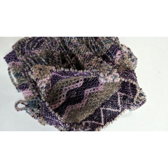 Beaded Purse Woven Small 6 Inch Handbag Multicolor Purple Silver Chevron Bead De - Picture 5 of 10